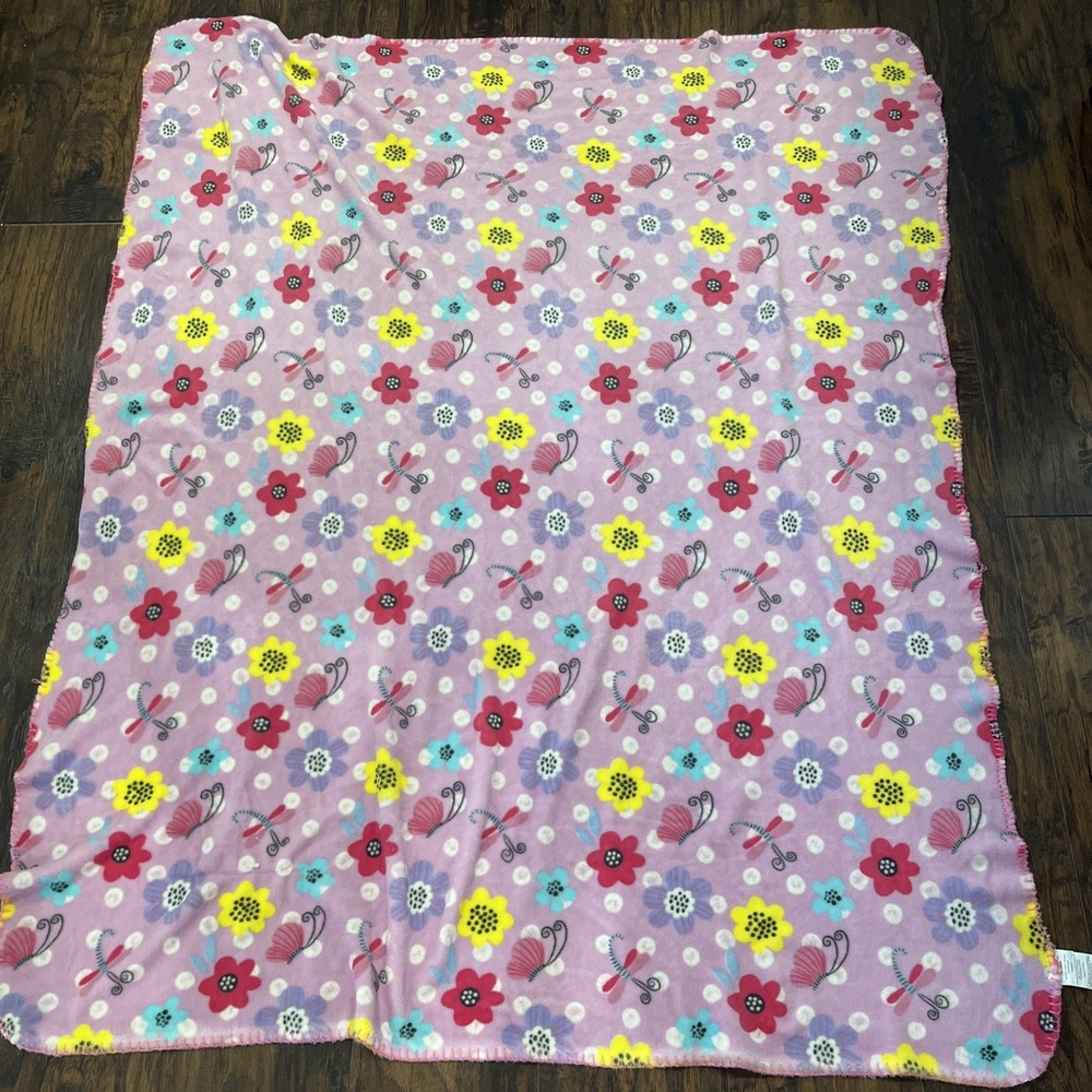 Floral Fleece Blanket Flower Thin Stitch Edge 50x60" Butterfly Throw‎ Blanket